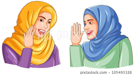 Happy muslim woman wearing hijab friends 105493188