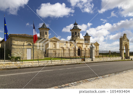 Vineyards with Chateau Cos d'Estournel, Bordeaux, Aquitaine, France 105493404
