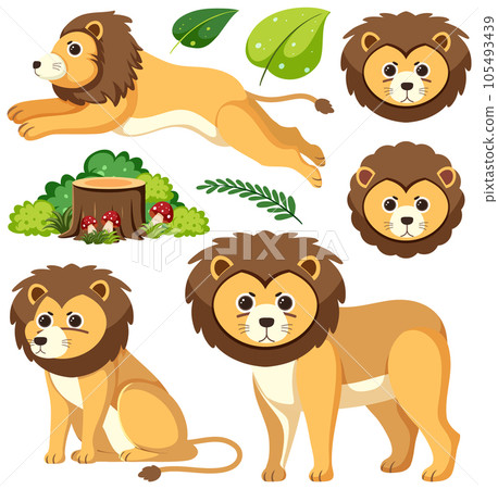 Set of lion cartoon character 105493439