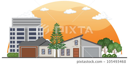 Urban landscape with houses and buildings 105493468
