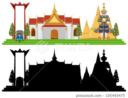 Thailand tourist attraction landmark with silhouette 105493475