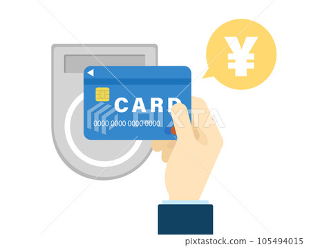 Illustration of a hand holding a card for touch payment Illustration of a hand holding a card for touch payment 105494015