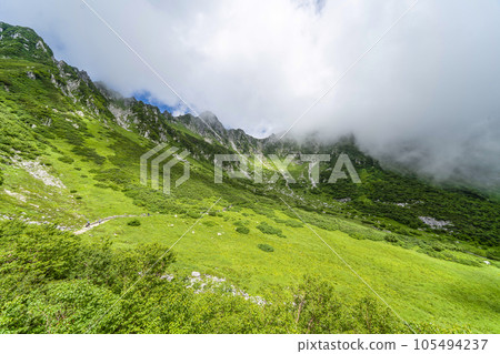 Kisokomagatake Senjojiki Cirque in summer wrapped in gas Kisokomagatake Senjojiki Cirque in summer wrapped in gas 105494237