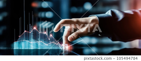 Hand touching holographic graph growing up Hand touching holographic graph growing up 105494784