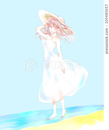 Beautiful summer woman seaside 105495057