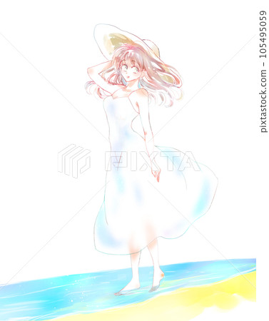 Beautiful summer woman seaside 105495059
