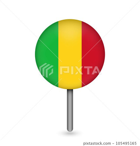 Map pointer with contry Mali. Mali flag. Vector illustration. 105495165