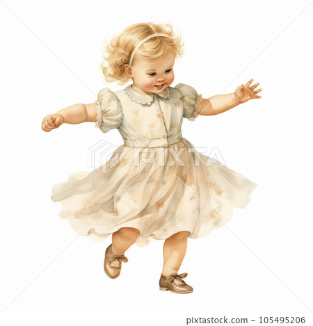 watercolor vintage style illustration, cute little girl dancing, child, doll, clip art isolated on white background watercolor vintage style illustration, cute little girl dancing, child, doll, clip art isolated on white background 105495206