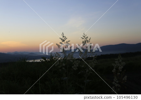 Sunrise over Lake Yamanaka as seen from Kitafuji Maneuver Area Sunrise over Lake Yamanaka as seen from Kitafuji Maneuver Area 105496130