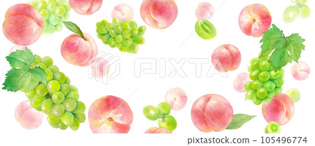 Juicy peach and muscat banner background. watercolor illustration. Juicy peach and muscat banner background. watercolor illustration. 105496774