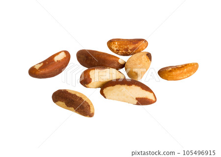 pile Brazil nuts isolated on white background, top view. Flat lay Healthy food concept pile Brazil nuts isolated on white background, top view. Flat lay Healthy food concept 105496915