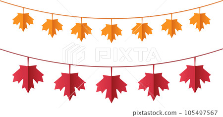 Maple leaf garland in orange and red colors for autumn seasson, vector isolated on white background, paper cut effect Maple leaf garland in orange and red colors for autumn seasson, vector isolated on white background, paper cut effect 105497567
