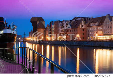 2022-06-07 old town of Gdansk and Motlawa river at night, Poland 105497673
