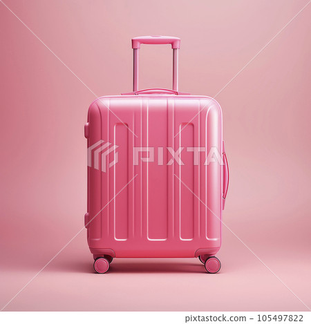 A bright pink suitcase on a bright background. Minimalism. The concept of travel. 105497822