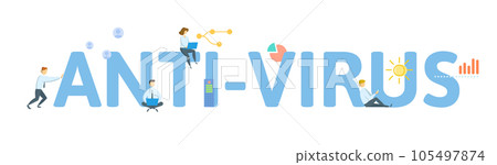 Anti-virus. Concept with keyword, people and icons. Flat vector illustration. Isolated on white. Anti-virus. Concept with keyword, people and icons. Flat vector illustration. Isolated on white. 105497874