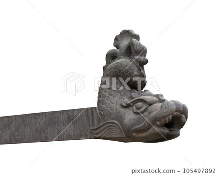 medieval stone drain pipe, isolated on white 105497892