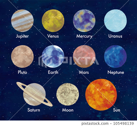 行星集水彩手繪 105498139