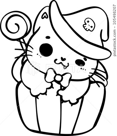 Cute Festive Halloween Cupcake Doodle Outline transparent background. Cute Festive Halloween Cupcake Doodle Outline transparent background. 105498207