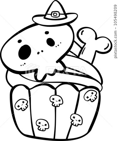 Cute Festive Halloween Cupcake Doodle Outline transparent background. Cute Festive Halloween Cupcake Doodle Outline transparent background. 105498209