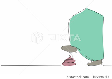 Single continuous line drawing active Arab businessman leg step on banana peel. Imminent danger, banana peel underfoot. Business risk. Minimalism metaphor. One line graphic design vector illustration 105498914