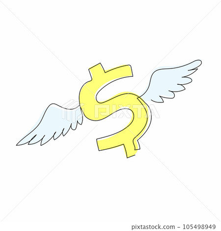 Single one line drawing flying American dollar symbol with wings. Symbolizing the rise of the dollar in market. Dollar symbol and wings. Modern continuous line draw design graphic vector illustration 105498949