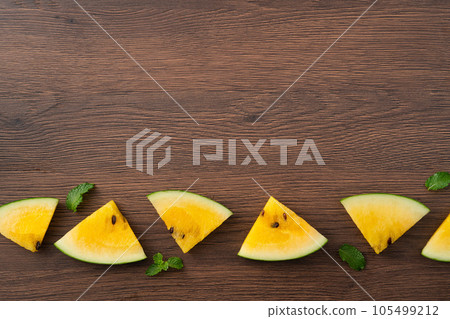 watermelon koyu yellow top view pattern Yellow watermelon スイカ yellow yellow watermelon yellow flesh watermelon 105499212