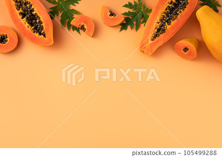 papaya fruit summer top view sliced papaya fruit 105499288