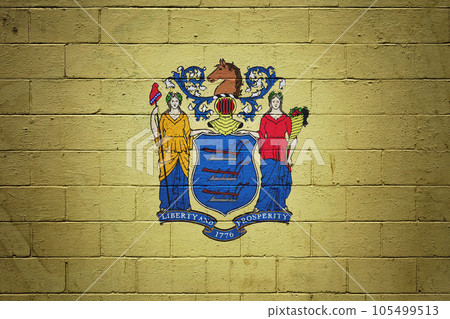 Flag of New Jersey painted on a wall Flag of New Jersey painted on a wall 105499513