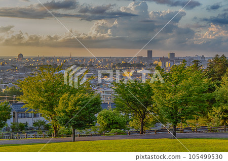 View of Kanazawa city, Ishikawa, Japan, at sunset. View of Kanazawa city, Ishikawa, Japan, at sunset. 105499530