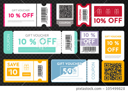 Set of coupon promotion sale. Coupon fashion ticket card. Big sale and super sale coupon discount. Coupon discount. Vector illustration EPS10 Set of coupon promotion sale. Coupon fashion ticket card. Big sale and super sale coupon discount. Coupon discount. Vector illustration EPS10 105499828