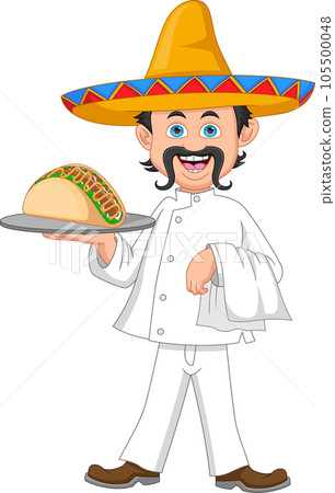 Mexican chef with tacos cartoon 105500048