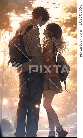 Cute couple wallpaper long shot anime style generative AI 105500056