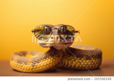 A humorous snake in shades up close, showcasing its intricate scales and texture. A popular pet and a fascinating species in zoology and biology. AI Generative. 105500189
