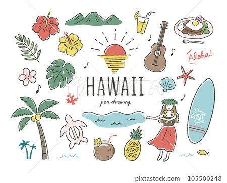 Hawaii southern country pen painting color - Stock Hawaii southern country pen painting color - Stock