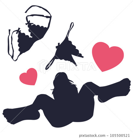 性感內衣和女性姿勢剪影插畫素材矢量 105500521