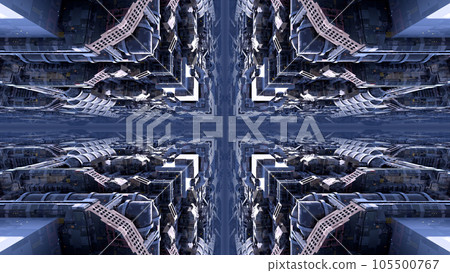city factory base facility universe futuristic mechanical sci-fi building kaleidoscope 3d illustration background CG background 105500767