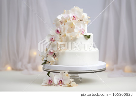 White multi-tiered wedding cake in white tones. White multi-tiered wedding cake in white tones. 105500823
