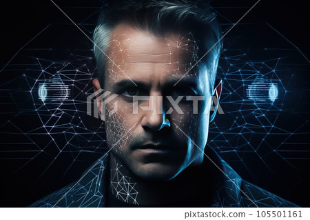 Middle aged man during face scanning process 105501161