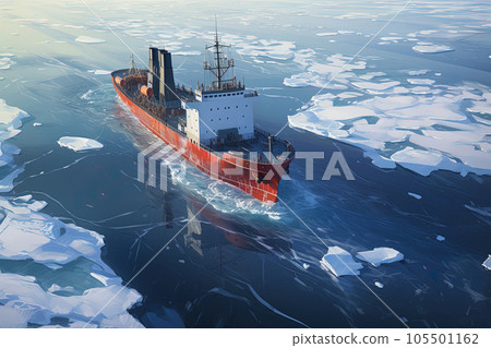 Nuclear ice breaker moving in frozen sea. 105501162