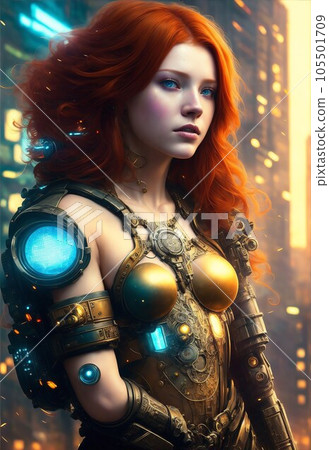 Illustration of beautiful young Cyberpunk Woman... - Stock Illustration ...