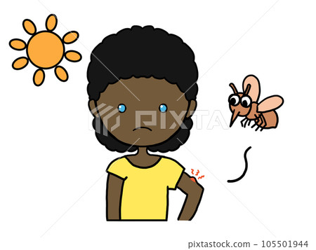 Illustration of a black woman with a frustrated face after being bitten by a mosquito Illustration of a black woman with a frustrated face after being bitten by a mosquito 105501944