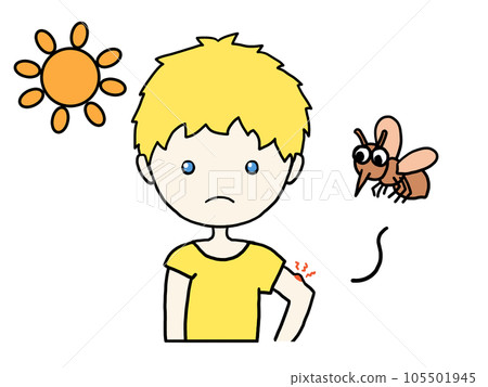 Illustration of a white man with a dissatisfied face after being bitten by a mosquito Illustration of a white man with a dissatisfied face after being bitten by a mosquito 105501945
