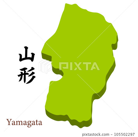 Three-dimensional map of Yamagata Prefecture, heading with prefecture name Three-dimensional map of Yamagata Prefecture, heading with prefecture name 105502297