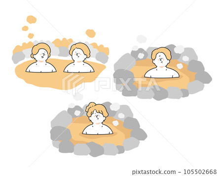 Illustration of a woman and a man enjoying a hot spring 105502668