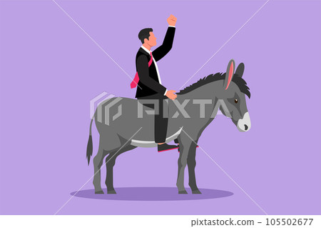 Character flat drawing young businessman riding a donkey. Business man rides donkey. Driving donkey. Slow goal achievement concept. Business metaphor or competition. Cartoon design vector illustration Character flat drawing young businessman riding a donkey. Business man rides donkey. Driving donkey. Slow goal achievement concept. Business metaphor or competition. Cartoon design vector illustration 105502677