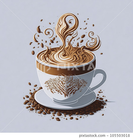 Illustration of a Cup of Fresh Coffee Isolated on White Background. Delicious Hot Coffe Drink and Roasted Coffee Beans. Flat Style Design for Banner, Poster, Invitation, Greeting Card or Cover. Illustration of a Cup of Fresh Coffee Isolated on White Background. Delicious Hot Coffe Drink and Roasted Coffee Beans. Flat Style Design for Banner, Poster, Invitation, Greeting Card or Cover. 105503018