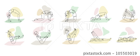 Single line drawing of a girl in yoga pose bundle Single line drawing of a girl in yoga pose bundle 105503019