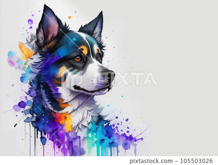 Watercolor Animal Illustration with Beautiful Dog Head on White Background. Aquarel Painted Style Pet Wallpaper Design for Banner, Poster, Invitation or Cover. Watercolor Animal Illustration with Beautiful Dog Head on White Background. Aquarel Painted Style Pet Wallpaper Design for Banner, Poster, Invitation or Cover. 105503026