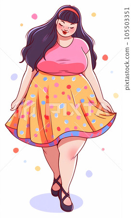 手绘卡通可爱的肥胖女孩插画 105503351