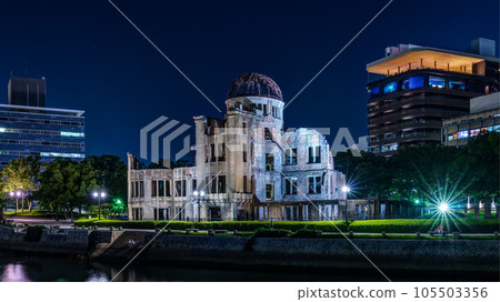 Night view of the Atomic Bomb Dome in Hiroshima Night view of the Atomic Bomb Dome in Hiroshima 105503356